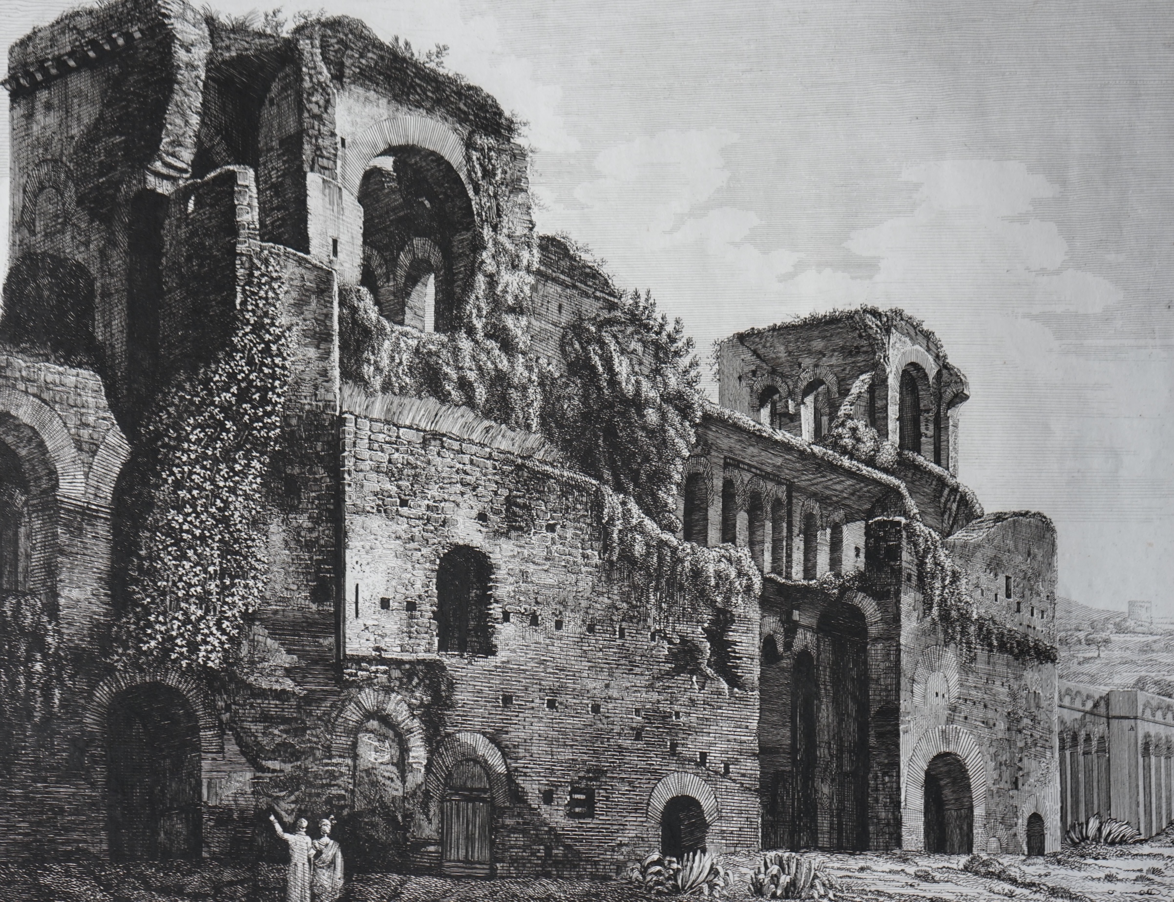 Luigi Rossini (Italian, 1790-1857), Vedute degli Avanzi delle Torri di Belisario, engraving, 1822, 41.5 x 53cm, unframed